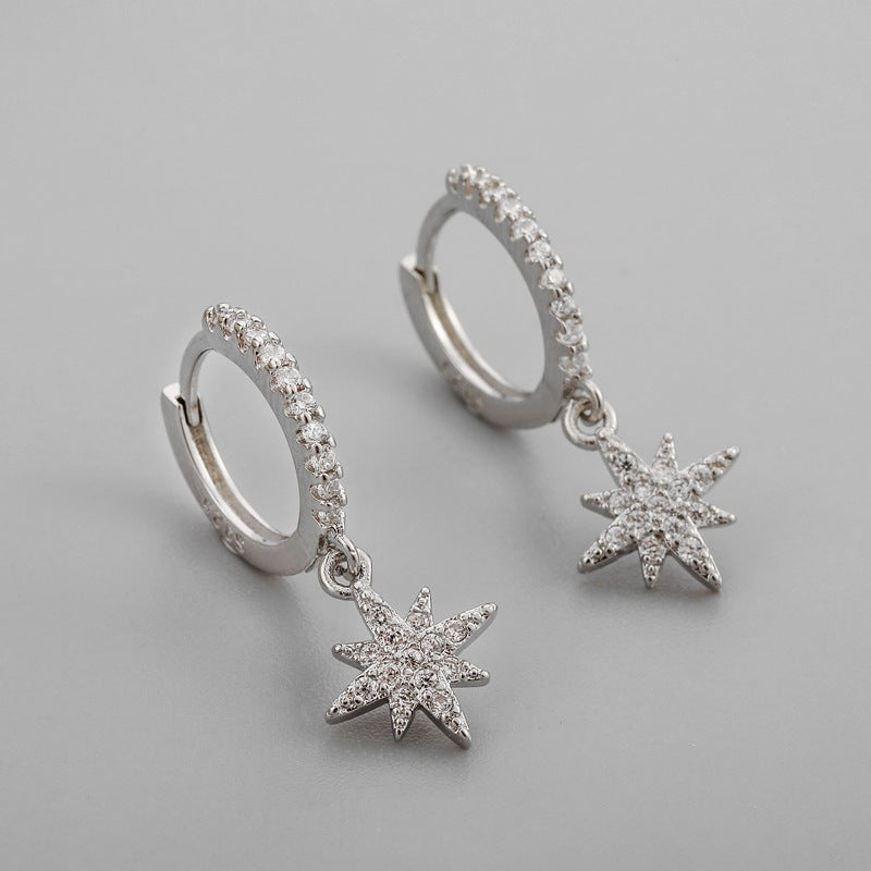 Silver Shiny Star Hoop Earrings For Women Hot Danity Gold Silver Color Party Jewelry