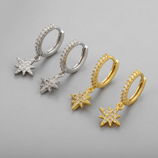 Silver Shiny Star Hoop Earrings For Women Hot Danity Gold Silver Color Party Jewelry