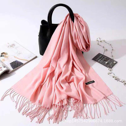 Imitation Cashmere Scarf Women's Solid Color Fringed Warm Dual-use Shawl