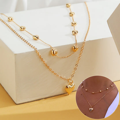 Double-Layer Gold Heart Pendant Necklace