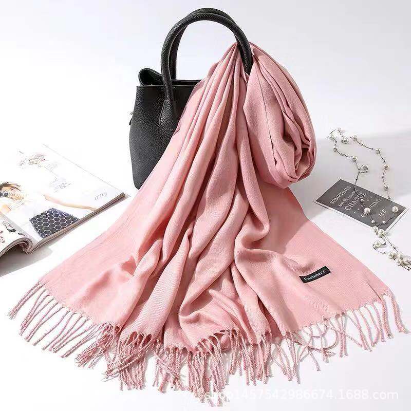 Imitation Cashmere Scarf Women's Solid Color Fringed Warm Dual-use Shawl