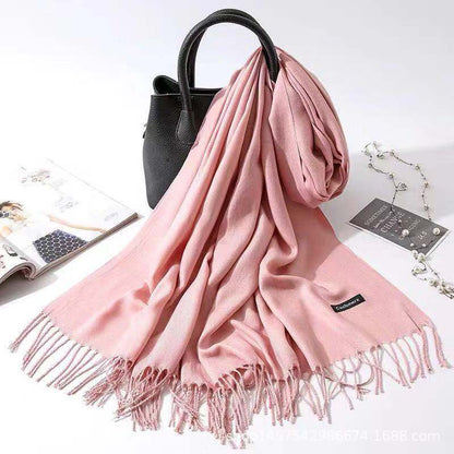 Imitation Cashmere Scarf Women's Solid Color Fringed Warm Dual-use Shawl