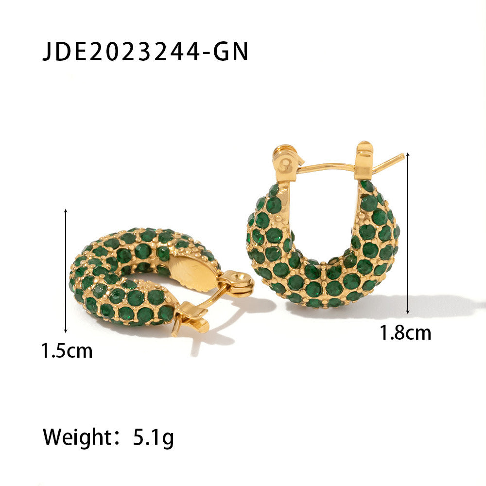 New Fashion Wild 18K Gold Plated White Square Crystal Zircon Hoop Earrings