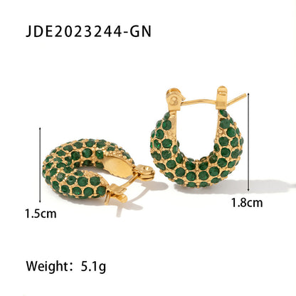 New Fashion Wild 18K Gold Plated White Square Crystal Zircon Hoop Earrings