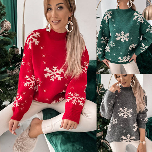 Fluffy Christmas Snowflake Knit Sweater