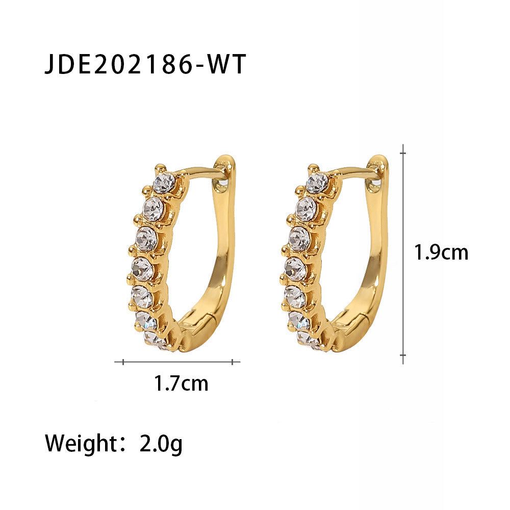 New Fashion Wild 18K Gold Plated White Square Crystal Zircon Hoop Earrings