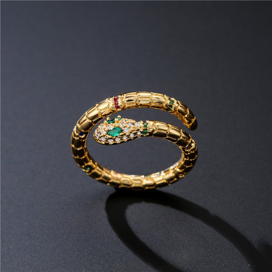 Gold Adjustable Snake Ring with Zircon