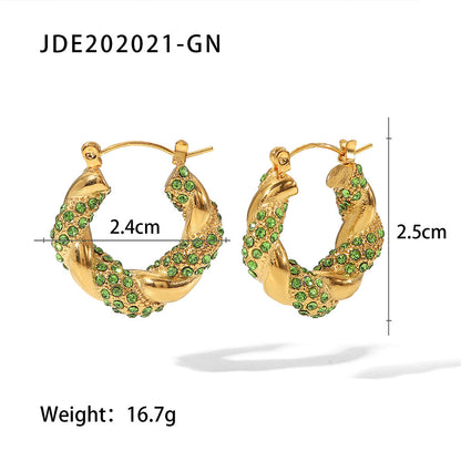New Fashion Wild 18K Gold Plated White Square Crystal Zircon Hoop Earrings