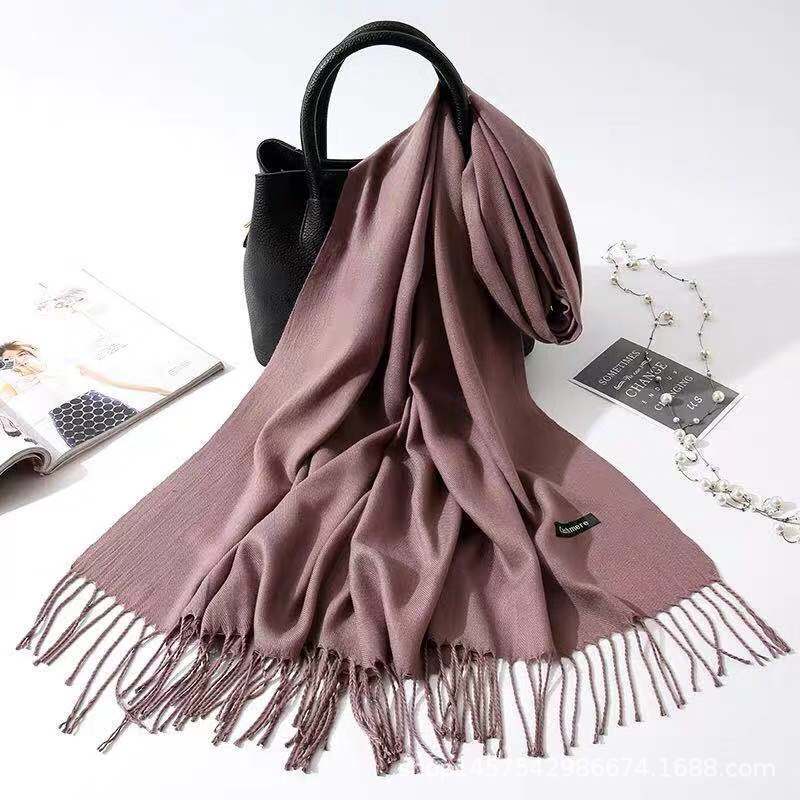 Imitation Cashmere Scarf Women's Solid Color Fringed Warm Dual-use Shawl