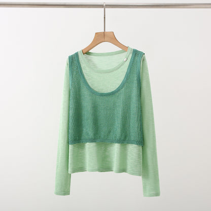 New Design Sense Stitching Fake Two-piece Knitted Sweaters Women