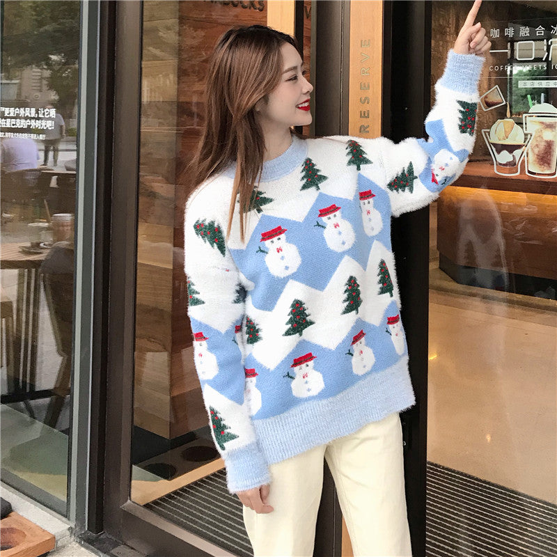 Christmas tree snowman pullover sweater