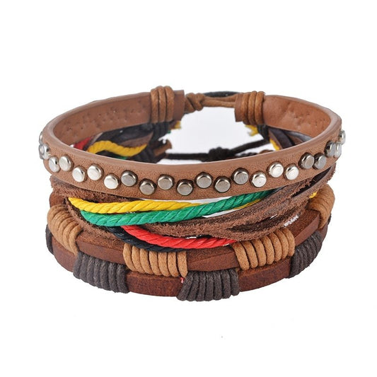 Vintage Leather Bead Wrap Bracelet