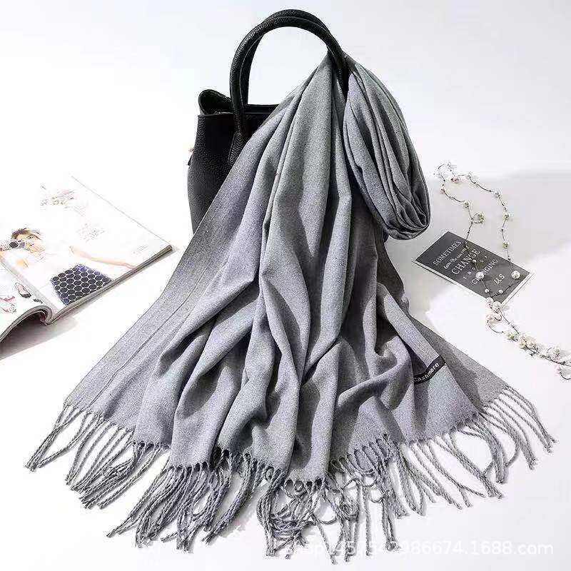Imitation Cashmere Scarf Women's Solid Color Fringed Warm Dual-use Shawl