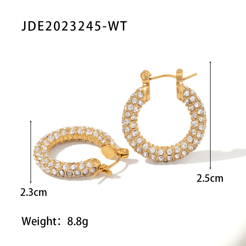 New Fashion Wild 18K Gold Plated White Square Crystal Zircon Hoop Earrings