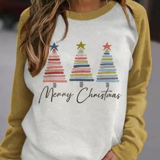 Christmas Women's Round Neck Sweater 3D Printed Christmas Tree Pattern