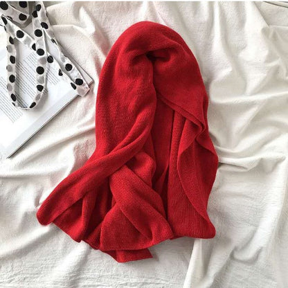 Pure Color Knitted Wool Scarf for Women