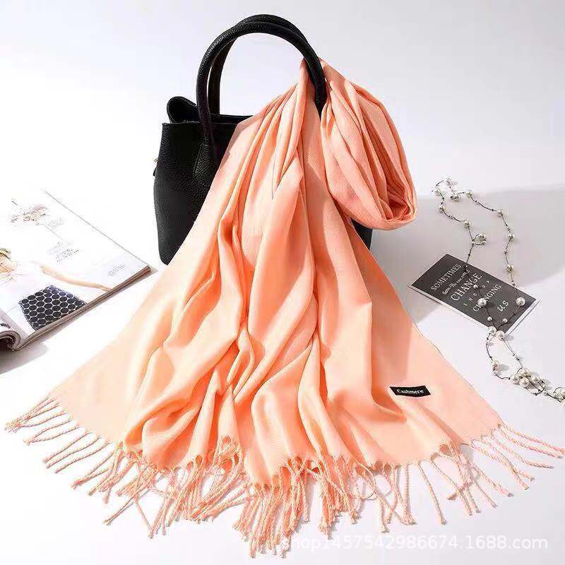 Imitation Cashmere Scarf Women's Solid Color Fringed Warm Dual-use Shawl