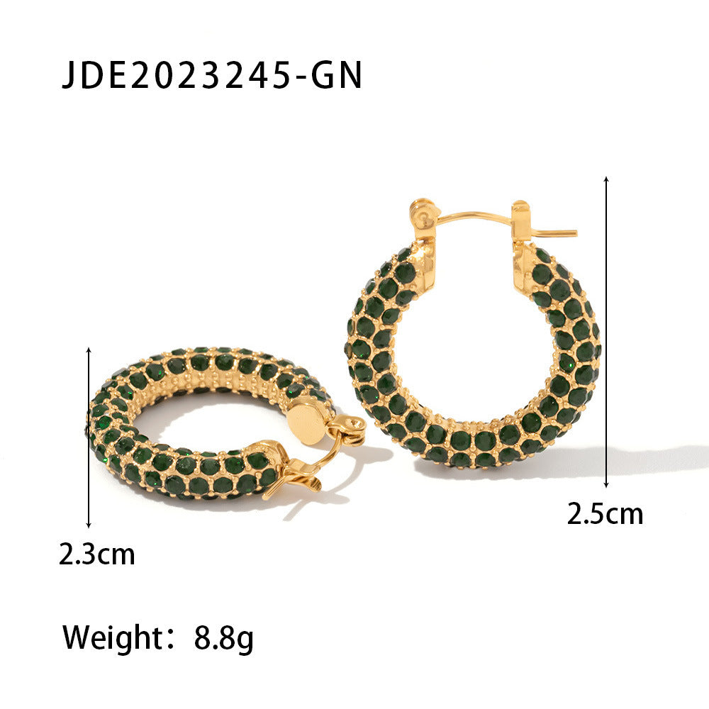 New Fashion Wild 18K Gold Plated White Square Crystal Zircon Hoop Earrings