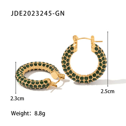 New Fashion Wild 18K Gold Plated White Square Crystal Zircon Hoop Earrings