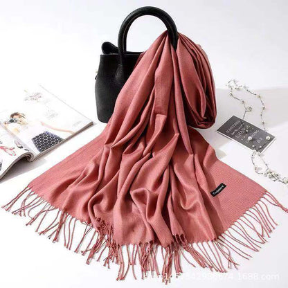Imitation Cashmere Scarf Women's Solid Color Fringed Warm Dual-use Shawl