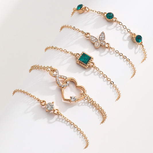 Boho Green Crystal 5-Piece Bracelet Set