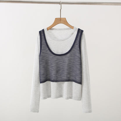 New Design Sense Stitching Fake Two-piece Knitted Sweaters Women