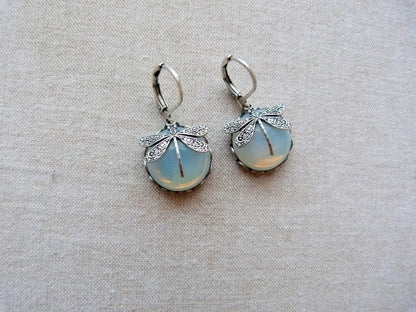 Boho Dragonfly Chakra Moonstone Drop Earrings