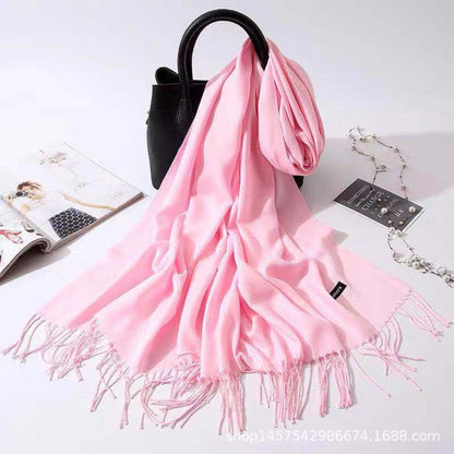 Imitation Cashmere Scarf Women's Solid Color Fringed Warm Dual-use Shawl