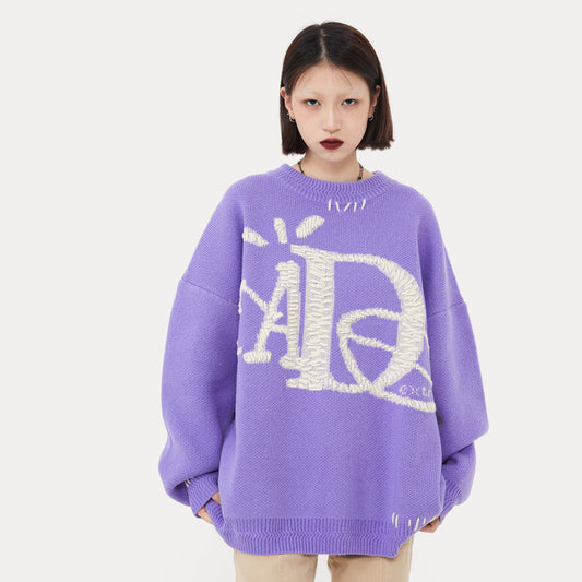 Vintage Street Funny Letter Hand Embroidered Sweater