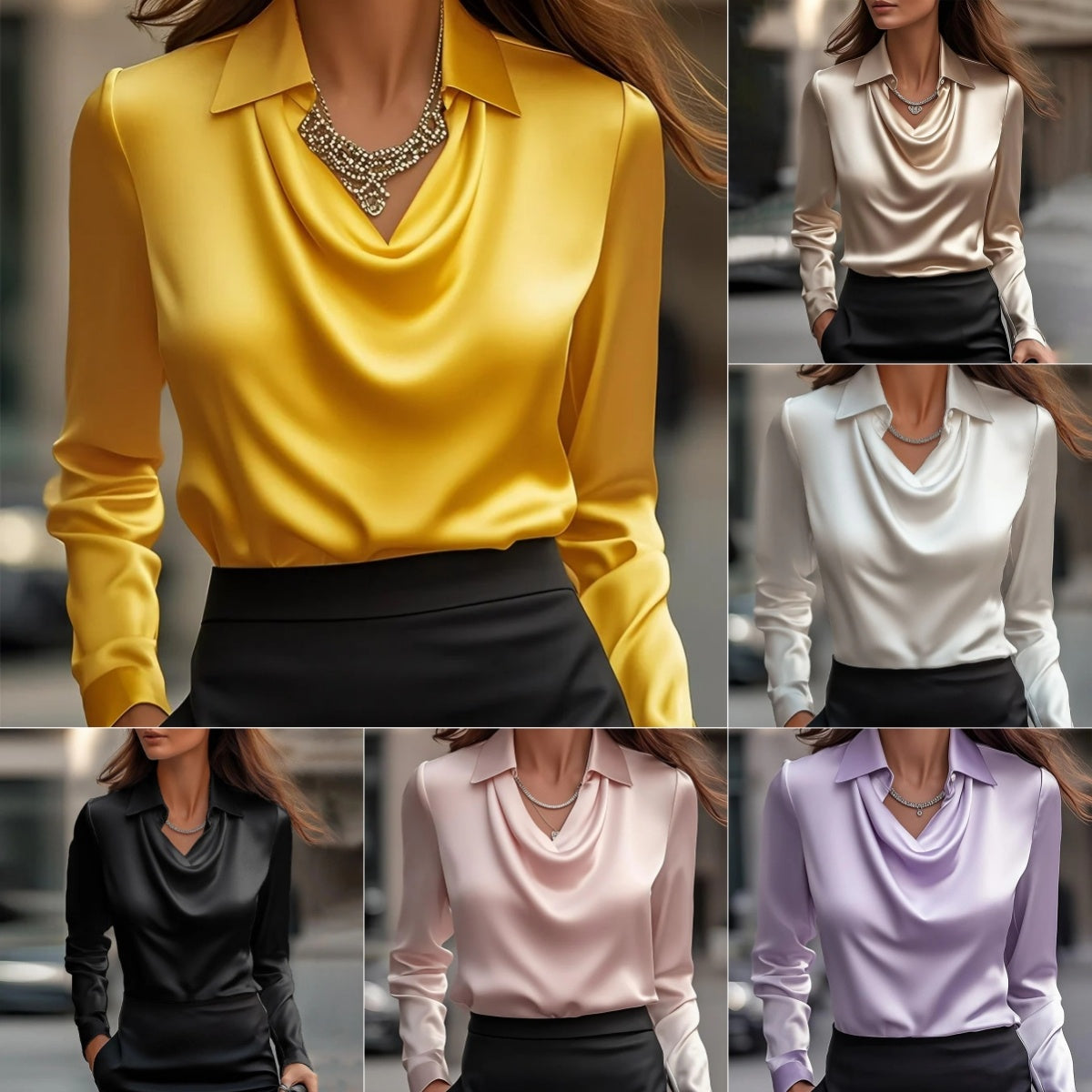 Elegant Satin Swing Collar Blouse