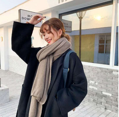 Pure Color Knitted Wool Scarf for Women