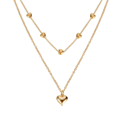 Double-Layer Gold Heart Pendant Necklace