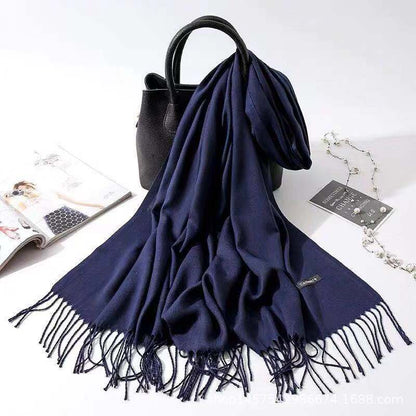 Imitation Cashmere Scarf Women's Solid Color Fringed Warm Dual-use Shawl