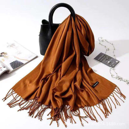 Imitation Cashmere Scarf Women's Solid Color Fringed Warm Dual-use Shawl