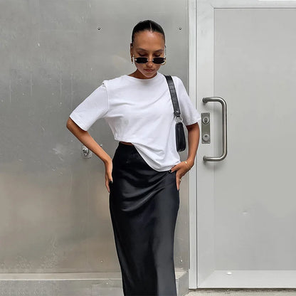 Black Satin Trumpet Skirt