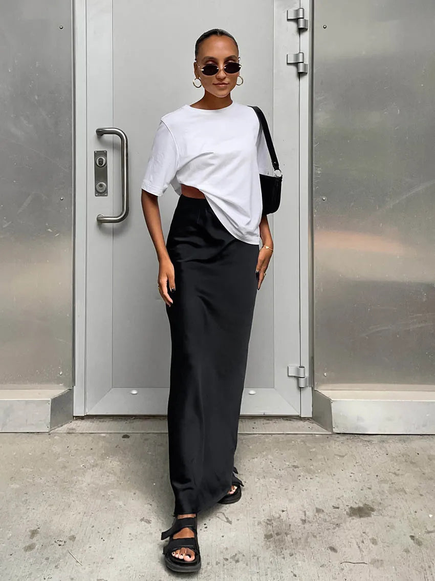 Black Satin Trumpet Skirt