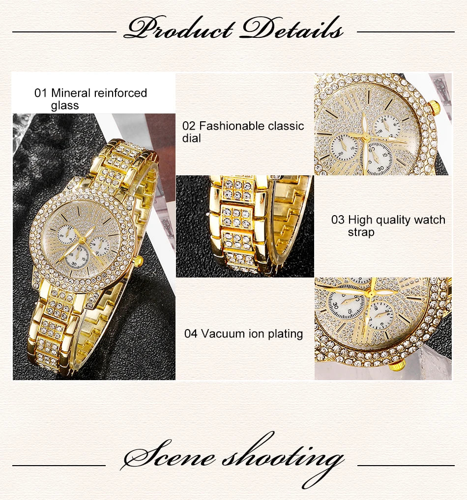 Luxury Gold Watch Jewelry Set