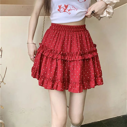 Mini Skirt Cute Sexy Balletcore Elastic High Waist Ball Gown Ruffle Patchwork Lolita Skirt Short Korean Sweet Y2K Women Clothing