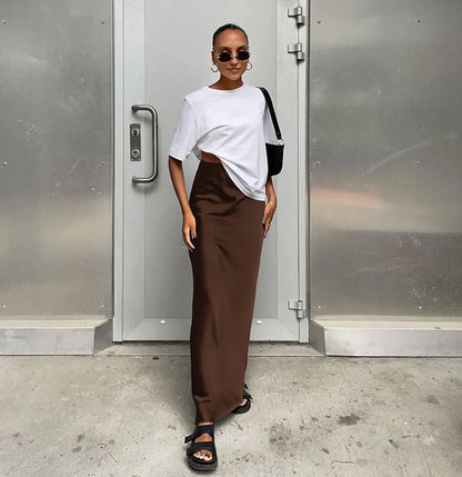 Black Satin Trumpet Skirt