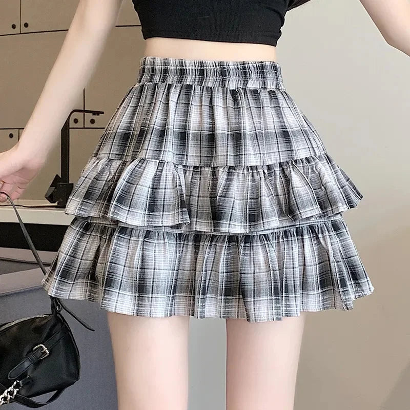 Mini Skirt Cute Sexy Balletcore Elastic High Waist Ball Gown Ruffle Patchwork Lolita Skirt Short Korean Sweet Y2K Women Clothing