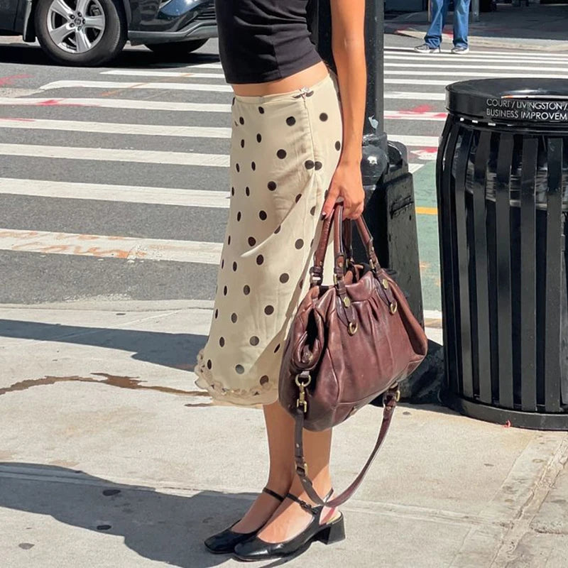 Elegant Polka Dot Midi Skirt