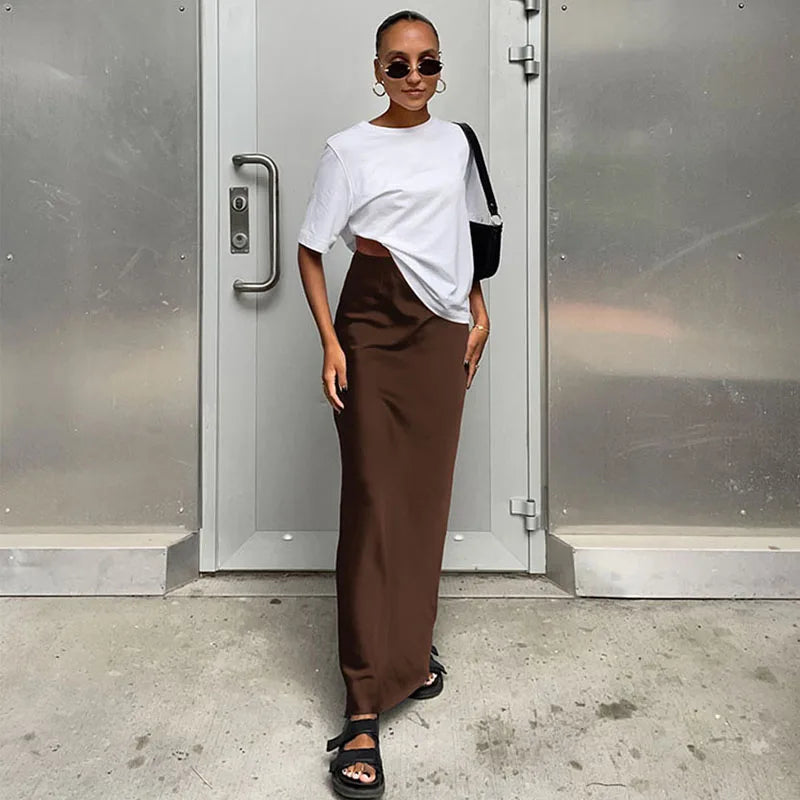 Black Satin Trumpet Skirt