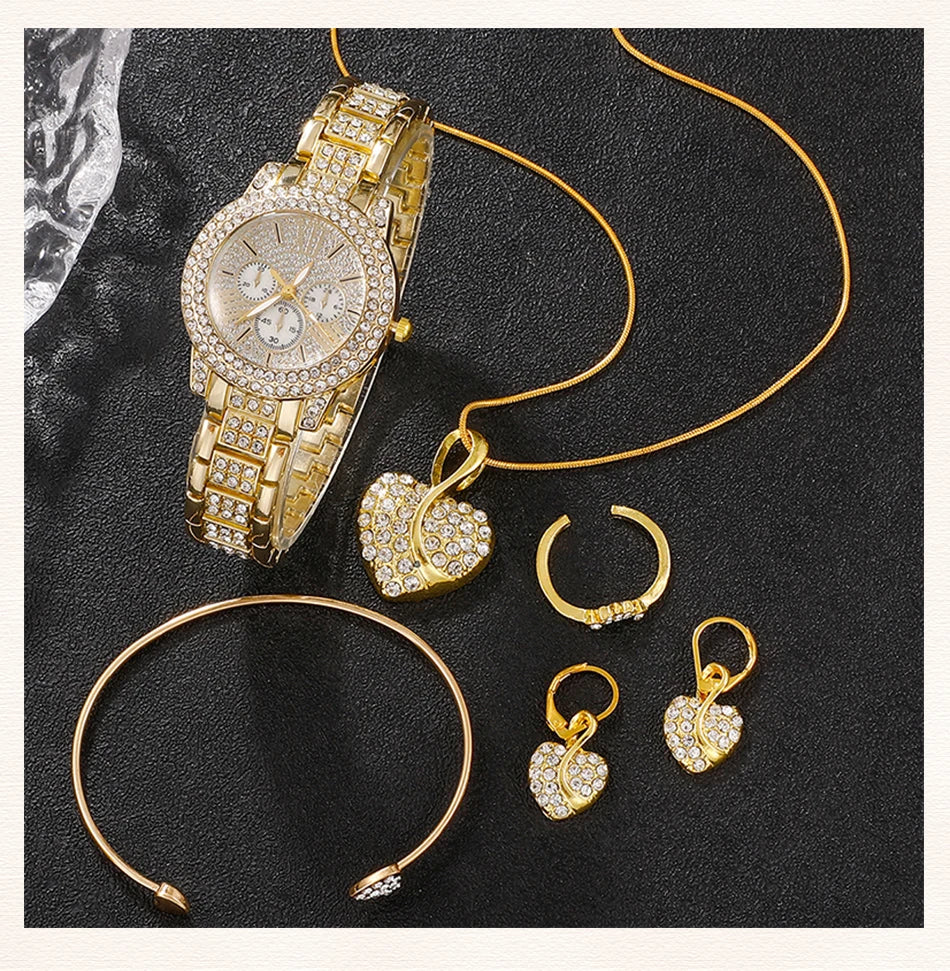 Luxury Gold Watch Jewelry Set