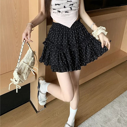 Mini Skirt Cute Sexy Balletcore Elastic High Waist Ball Gown Ruffle Patchwork Lolita Skirt Short Korean Sweet Y2K Women Clothing
