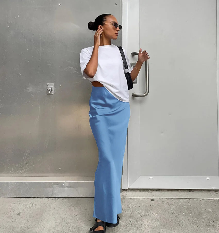 Black Satin Trumpet Skirt