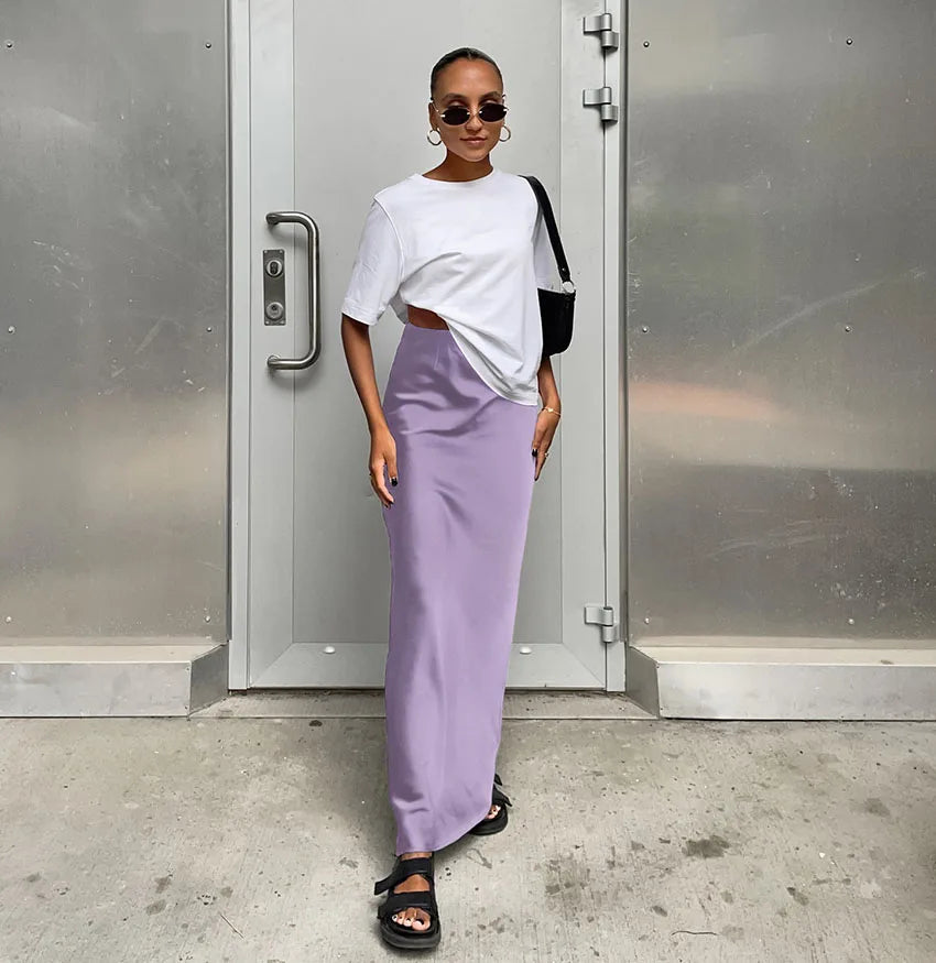 Black Satin Trumpet Skirt