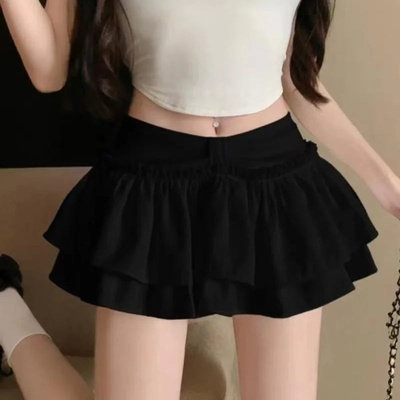 Mini Skirt Cute Sexy Balletcore Elastic High Waist Ball Gown Ruffle Patchwork Lolita Skirt Short Korean Sweet Y2K Women Clothing