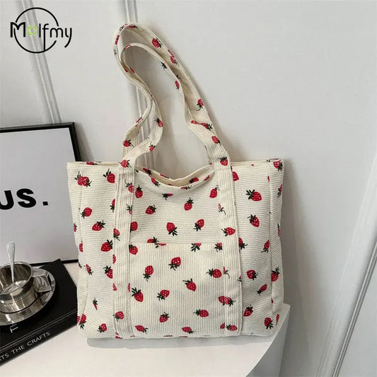 Corduroy Strawberries Tote Bag