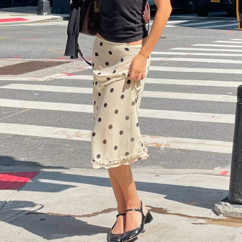 Elegant Polka Dot Midi Skirt