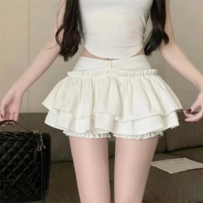 Mini Skirt Cute Sexy Balletcore Elastic High Waist Ball Gown Ruffle Patchwork Lolita Skirt Short Korean Sweet Y2K Women Clothing